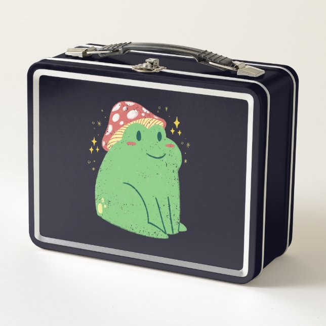Lunch Box Jolie grenouille verte avec chapeau de champignon (Devant)
