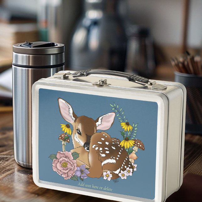 Lunch Box Jolies Fleurs Sauvages Faon Bleu Bébé Cerf Forêt (Créateur téléchargé)