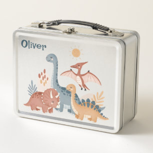 Lunch Box Jolis dinosaures aquarelle tons terre Boho
