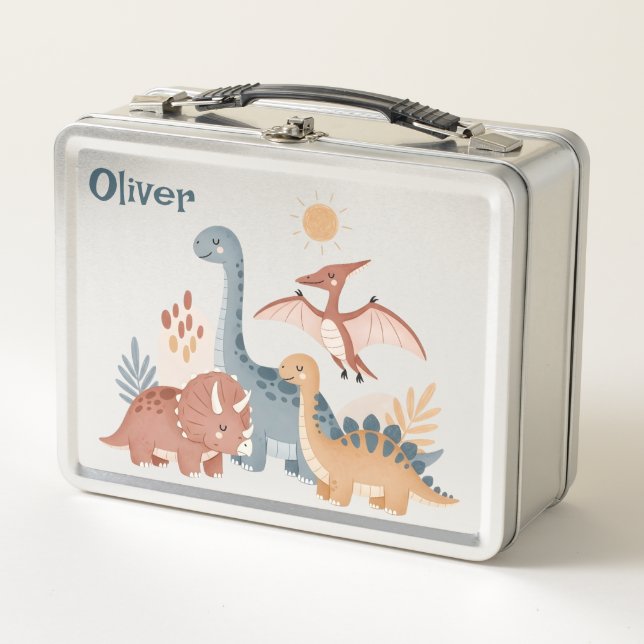 Lunch Box Jolis dinosaures aquarelle tons terre Boho (Devant)
