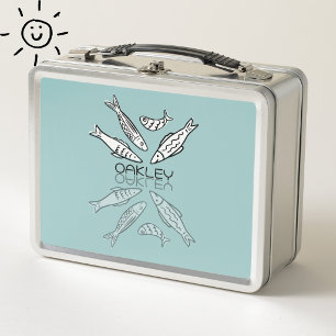 Lunch Box Jolis sardines bleus Doodle Réflexion Nom personna