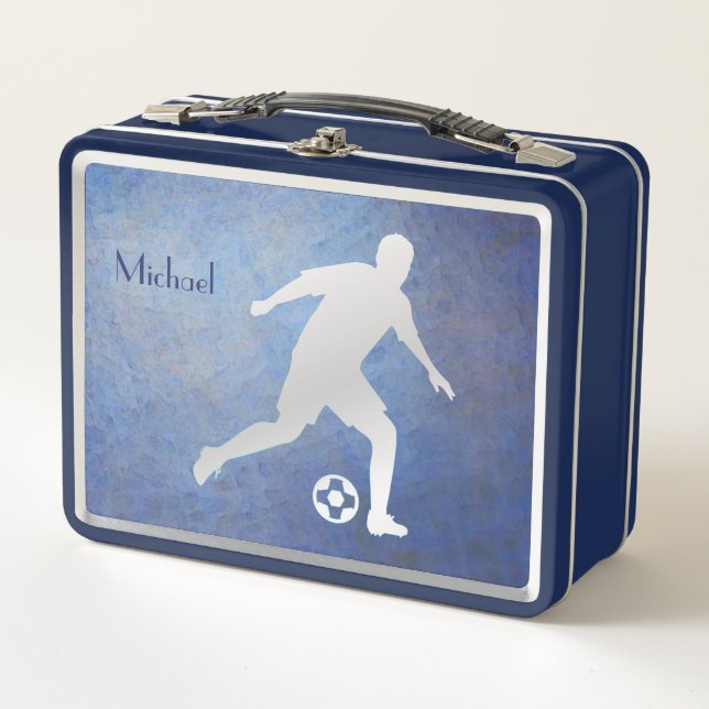 Lunch Box Joueur de soccer en argent bleu (Devant)