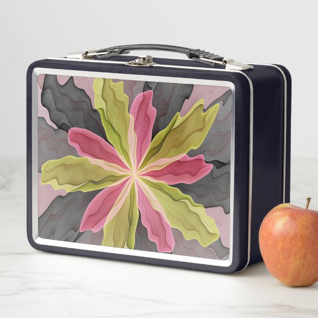 Lunch Box Joy, Vert rose Anthracite Imaginaire Fleur Fractal (En situation)