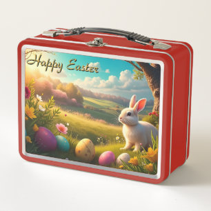 Lunch Box Joyeuses Pâques dans un paysage printanier