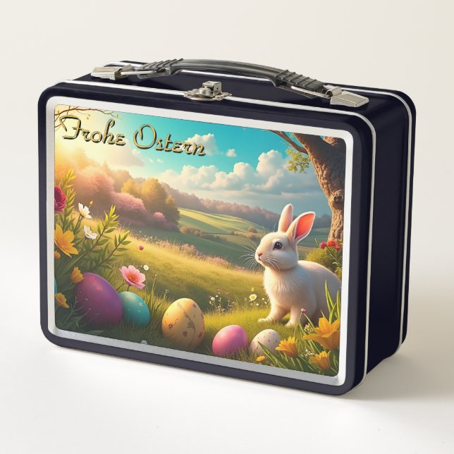 Lunch Box Joyeuses Pâques dans un paysage printanier (Devant)