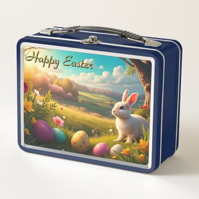 Lunch Box Joyeuses Pâques dans un paysage printanier (Devant)