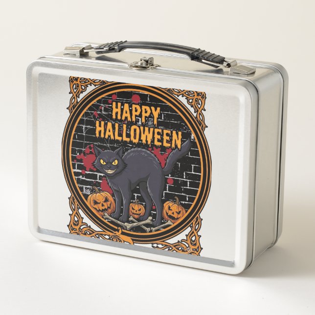 Lunch Box Joyeux Halloween Chat Noir Citrouilles Os_1 (Devant)