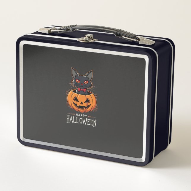 Lunch Box Joyeux Halloween Chat Noir Design de Citrouille_1 (Devant)