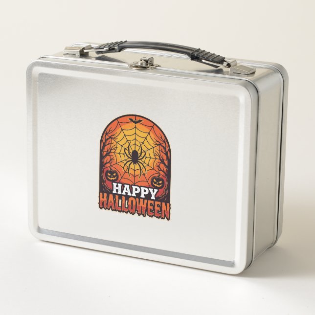 Lunch Box Joyeux Halloween Toile d'araignée Gravure Vintage  (Devant)