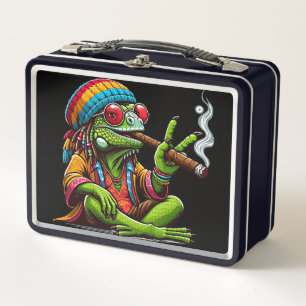 Lunch Box Joyeux Hippy Iguana Fumer Cigar Art