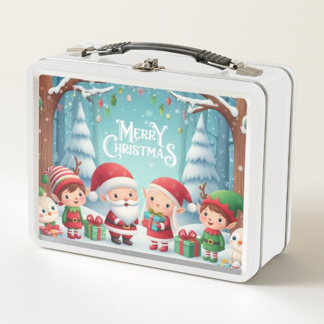 Lunch Box Joyeux Noël/père Noël/neige elfes (Devant)