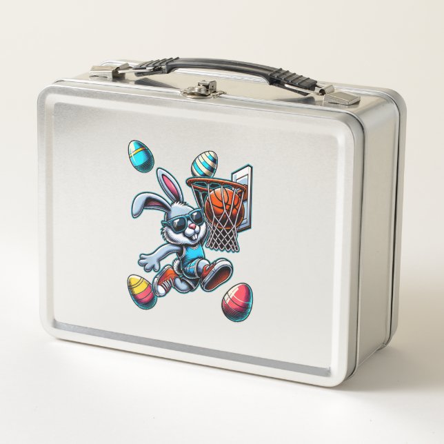 Lunch Box Joyeux Pâques Basket-ball Garçons Lapin de Pâques  (Devant)