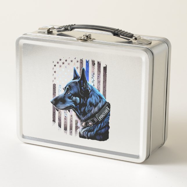 Lunch Box K9 Berger Allemand Police Chien Mince Ligne Bleue  (Devant)