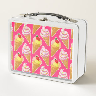 Lunch Box Kawaii pink pattern with strawberry ice cream 