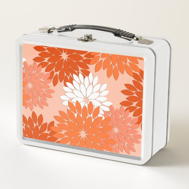 Lunch Box Kimono floral moderne Impression, Coral Orange sur (Devant)
