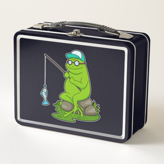 Lunch Box La grenouille comme pêcheur avec la canne à pêche  (Devant)