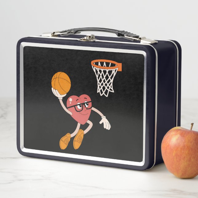 Lunch Box La Saint-Valentin Cœur Plongeant Basketball Mignon (En situation)