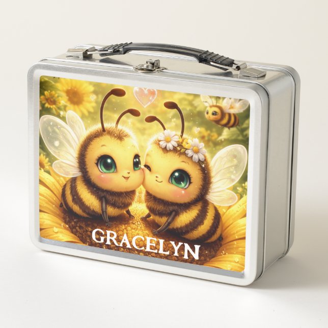 Lunch Box L'ABEILLE MINE sur un tournesol. (Devant)