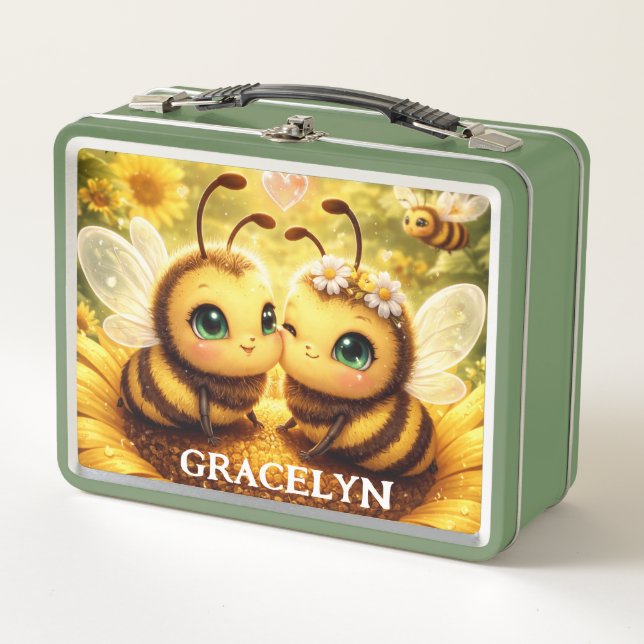 Lunch Box L'ABEILLE MINE sur un tournesol. (Devant)