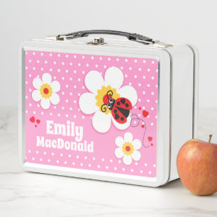 Lunch Box Ladybug ladybird rose rouge filles nom boîte à lun