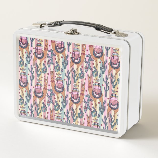 Lunch Box Lamas sur le motif de rayures (Devant)