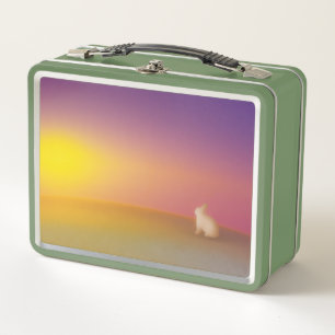 Lunch Box Lapin blanc mignon sur Grassy Hill au lever du sol