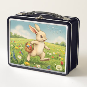 Lunch Box Lapin de Pâques de prairie printanière vintage 