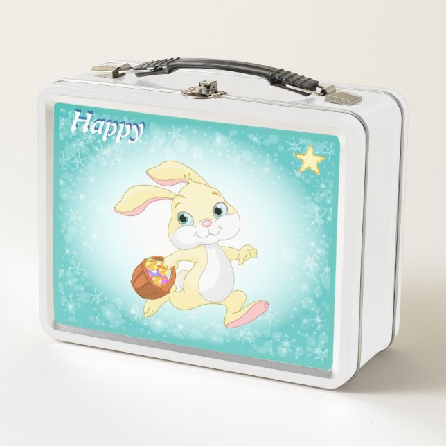Lunch Box Lapin heureux mignon et étoile sur fond bleu clair (Devant)