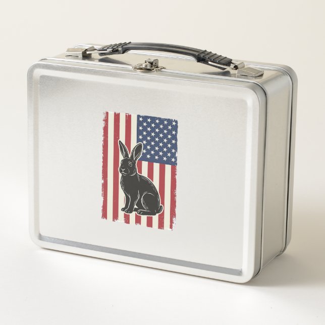 Lunch Box Lapin Patriotique Drapeau Américain Gravure Vintag (Devant)