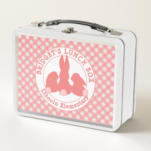 Lunch Box Lapins et motif roses de corail de guingan (Devant)
