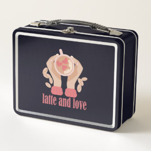 Lunch Box Latte et coupe d'amour, mains et citation de café