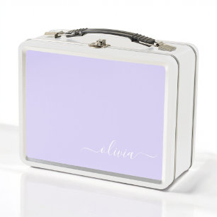 Lunch Box Lavande Purple Script Moderne Fille Monogramme Nom