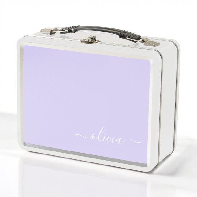 Lunch Box Lavande Purple Script Moderne Fille Monogramme Nom (Créateur téléchargé)