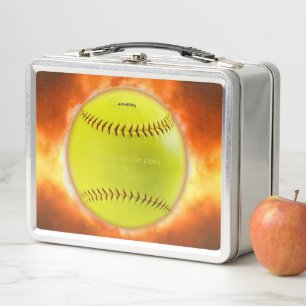 Lunch Box Les flammes de balle rapide de softball jaune de S