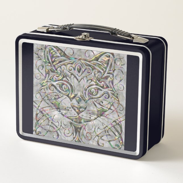 Lunch Box LETTRE AbalONE Pearl Metallic Chat Police Monogram (Devant)