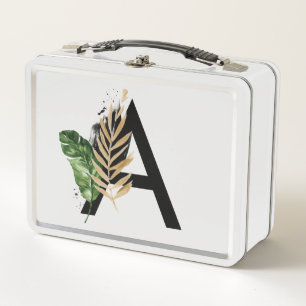Lunch Box LETTRE Feuille Tropicale Faux Gold Foil A Monogram