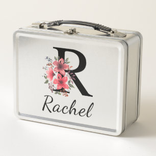 Lunch Box Lettre Florale Noire R Monogramme avec nom personn
