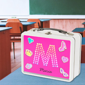 Lunch Box Lettre M rose chaud Monogramme féminin Retour à l'