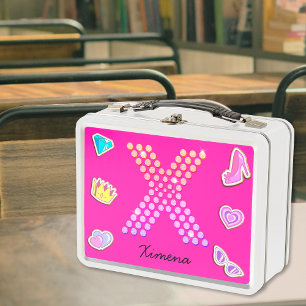 Lunch Box Lettre X Monogramme Rose Chaud Fille Retour À l'Éc