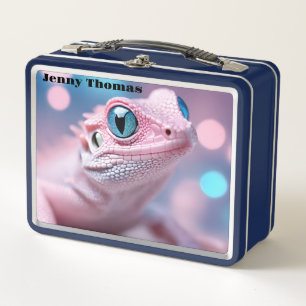 Lunch Box Lézard rose avec yeux bleus