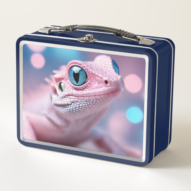 Lunch Box Lézard rose avec yeux bleus (Devant)
