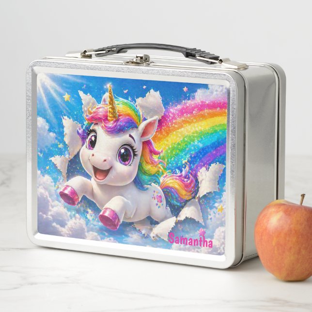 Lunch Box Licorne Mignonne Ciel Magique Arc-en-Ciel (En situation)