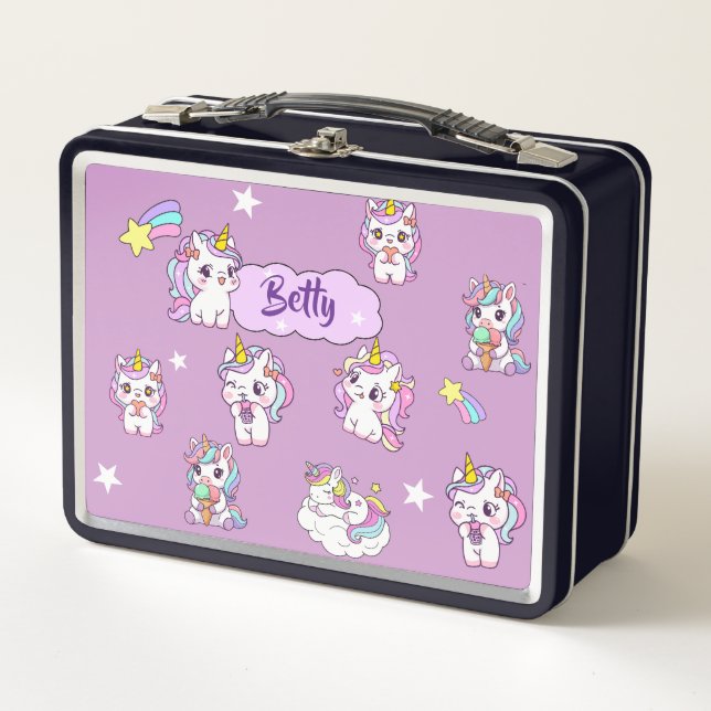 Lunch Box Licorne Violette Personnalisée Mignonne (Devant)
