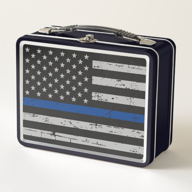 Lunch Box Ligne Bleue Mince - Officier de Police - Drapeau A (Devant)
