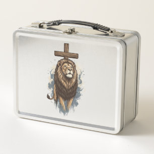 Lunch Box Lion chrétien et croix vintage