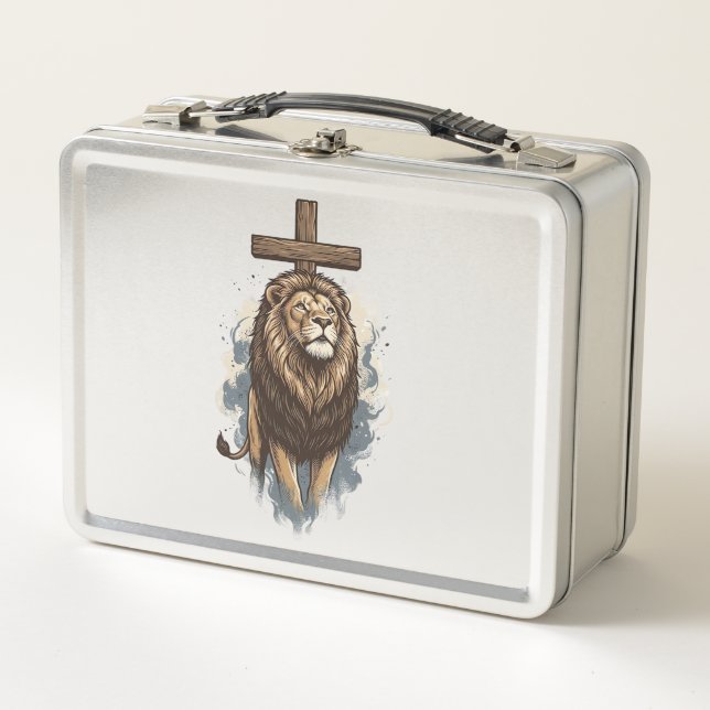 Lunch Box Lion chrétien et croix vintage (Devant)