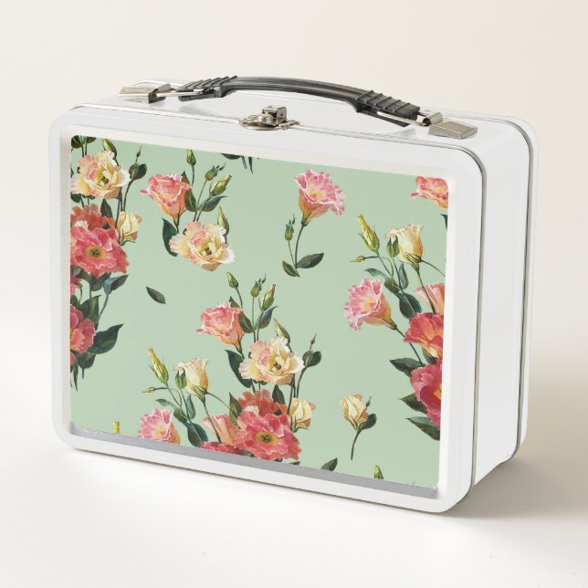Lunch Box Lisianthus victorien : Aquarelle Florale d'olive. (Devant)