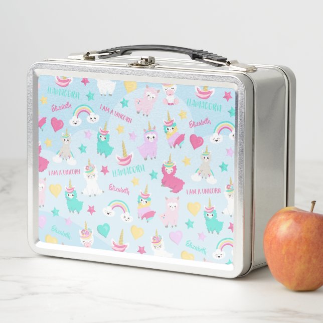 Lunch Box Little Girl Cute Llamacorn Pastel Motif (En situation)