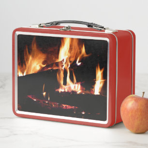 Lunch Box Logs dans la cheminée Photographie de feu chaud