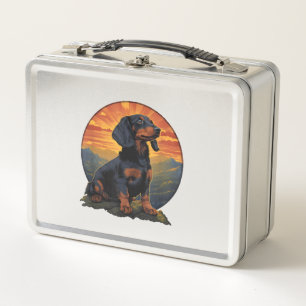 Lunch Box Long Haired Dachshund amoureux de animal retro vin